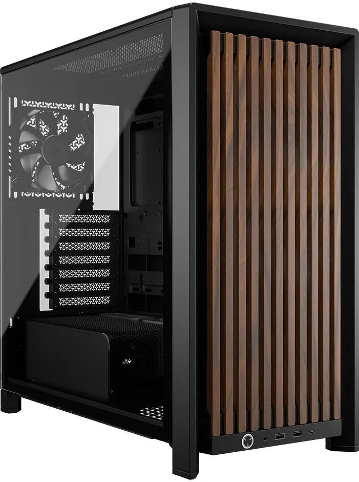 Carcasa PC Corsair PC Corsair FRAME 4000D WOOD RS Mid-Tower, panou frontal din lemn, Black/Walnut
