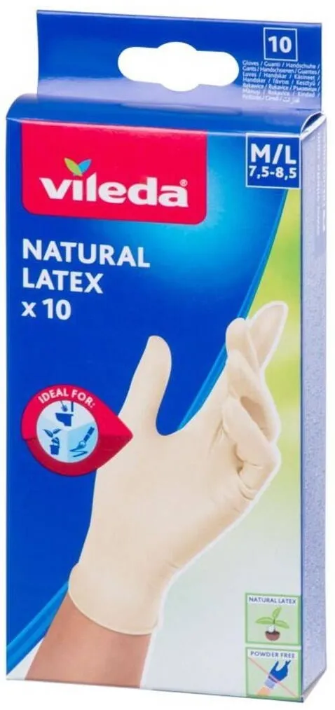 VILEDA Natural Latex gloves, size S/M, 10 pairs