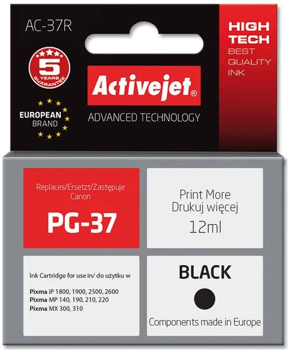 Cartus Imprimanta ACTIVEJET Compatibil AC-37R for Canon printer; Canon PG-37 replacement; Premium; 12 ml; black