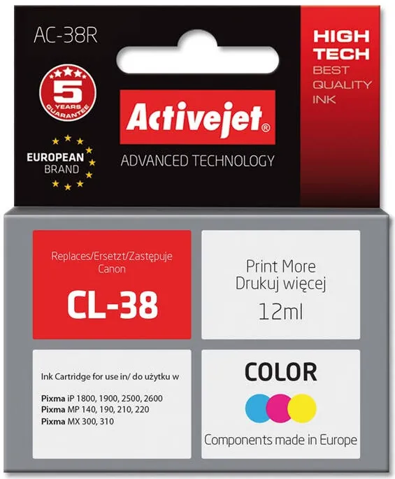 Cartus Imprimanta ACTIVEJET Compatibil AC-38R for Canon printer; Canon CL-38 replacement; Premium; 12 ml; color