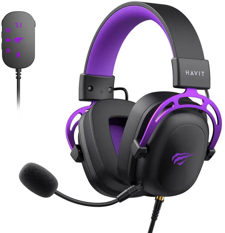 Casti Havit Havit H2002C+U - gaming headphones (black and purple)