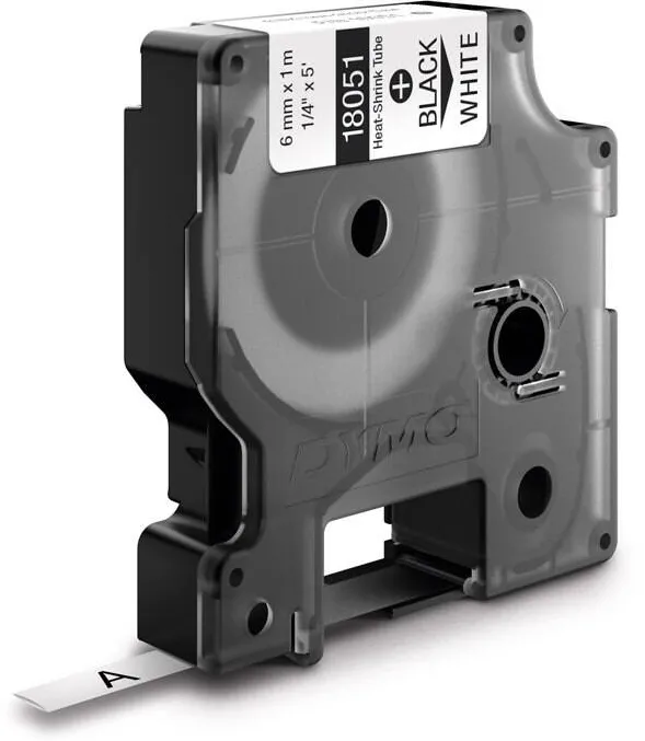 Dymo Etichete tub termocontractibil, DYMO 18051 ID1, 6mm x 1.5m, negru/alb
