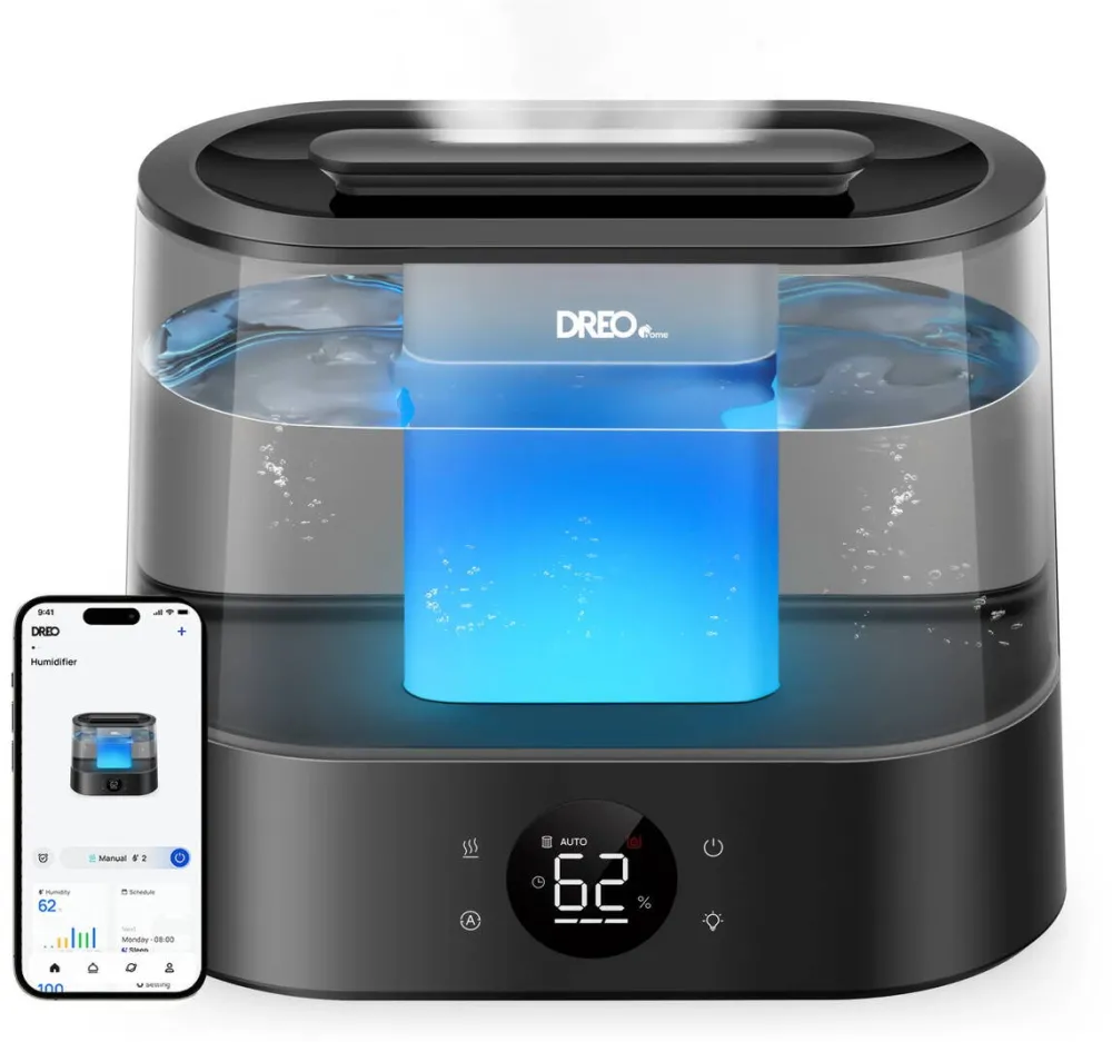Dreo Umidificator aer Dreo 420S Smart, Rezervor 4l, 250ml/h, 3 trepte umidificare, Senzor de Umiditate, Indicator Umiditate, Mod Auto, Aromaterapie, Negru