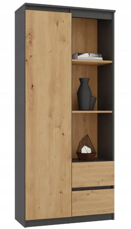 TOP E SHOP Topeshop RS-80 BILY ANTHRACITE/OAK ARTISAN office bookcase