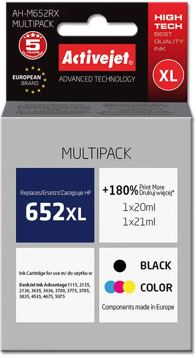 Cartus Imprimanta ACTIVEJET COMPATIBIL, HP 652 XL,  1 x 20 ml, 1 x 21 ml, black+color