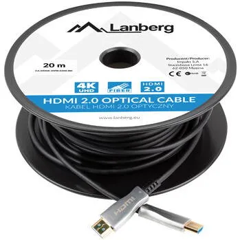 LANBERG Cablu HDMI 20m prin fibra optica, 4K, CA-HDMI-20FB-0200-BK
