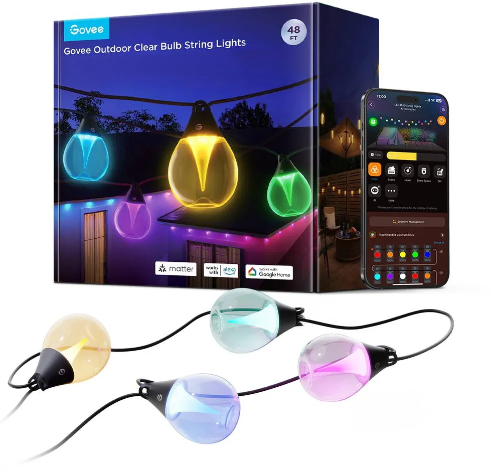 Govee Govee Outdoor String Lights | Oświetlenie LED RGBICW | Zewnętrzne, 15m, 2.4GHz Wi-Fi + BT
