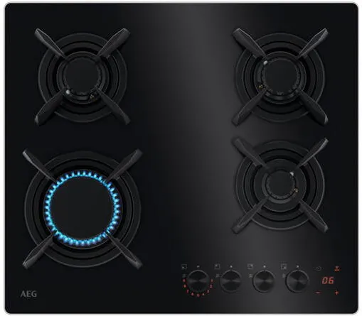 Plita AEG incorporabila HKB64453NB, 4 arzatoare, Aprindere electrica, Gratar fonta, Timer electronic, 60 cm, Negru