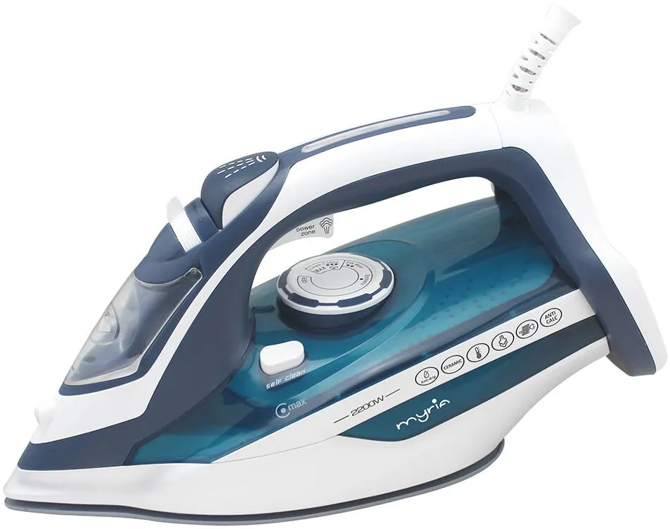MYRIA Fier de calcat MYRIA MY4554, 2200W, 80G/MIN, 450ML, TALPA CERAMICA, ALBASTRU-ALB