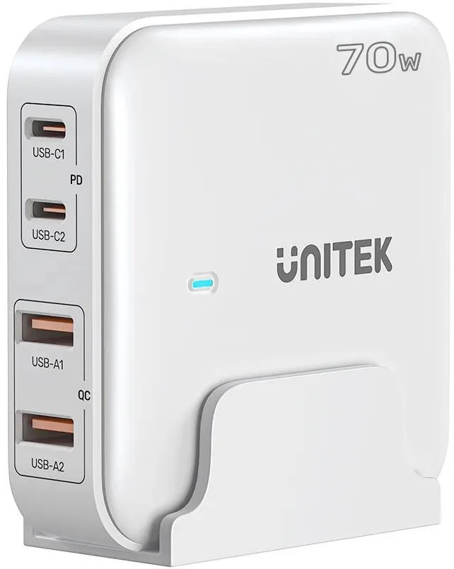 Unitek GaN network charger - Unitek P1228AWH01-EU | 70W 2x USB-C 2x USB-A