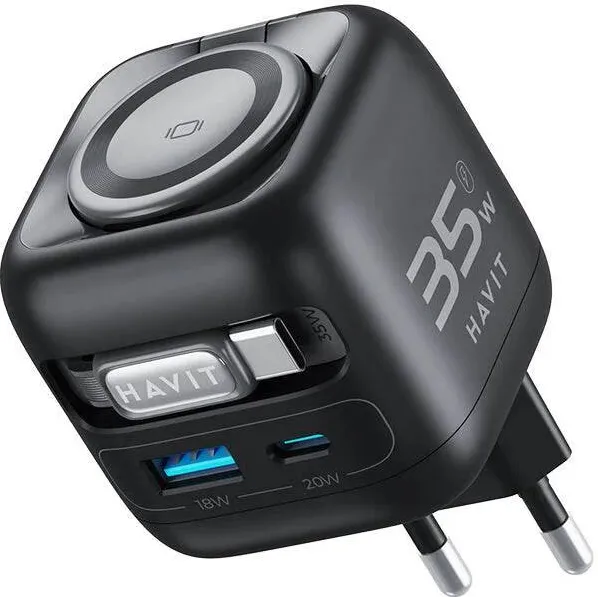 Havit Havit UC250 A-EU - GaN travel charger with extendable cable (black)