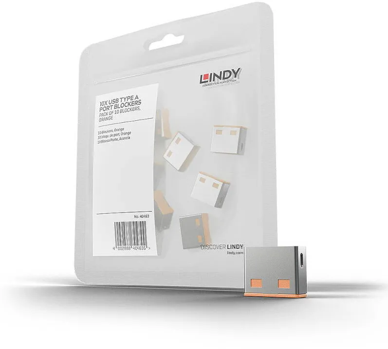 Adaptor Lindy Dispozitiv blocare port USB tip A, 10 bucati (fara cheie), portocaliu