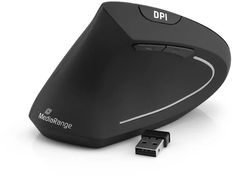 Mouse MediaRange Wireless Vertical Stangaci, Negru