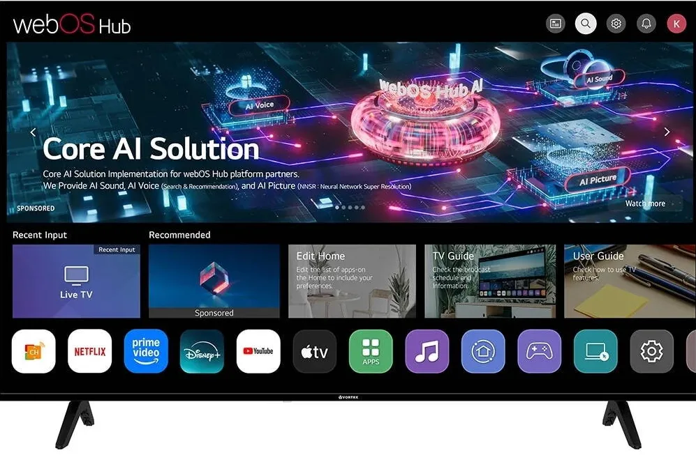 Televizor Vortex LED Smart V50EKA1UW3S, Ultra HD, 123cm, Wifi, sistem operare webOS, margini subtiri, Negru