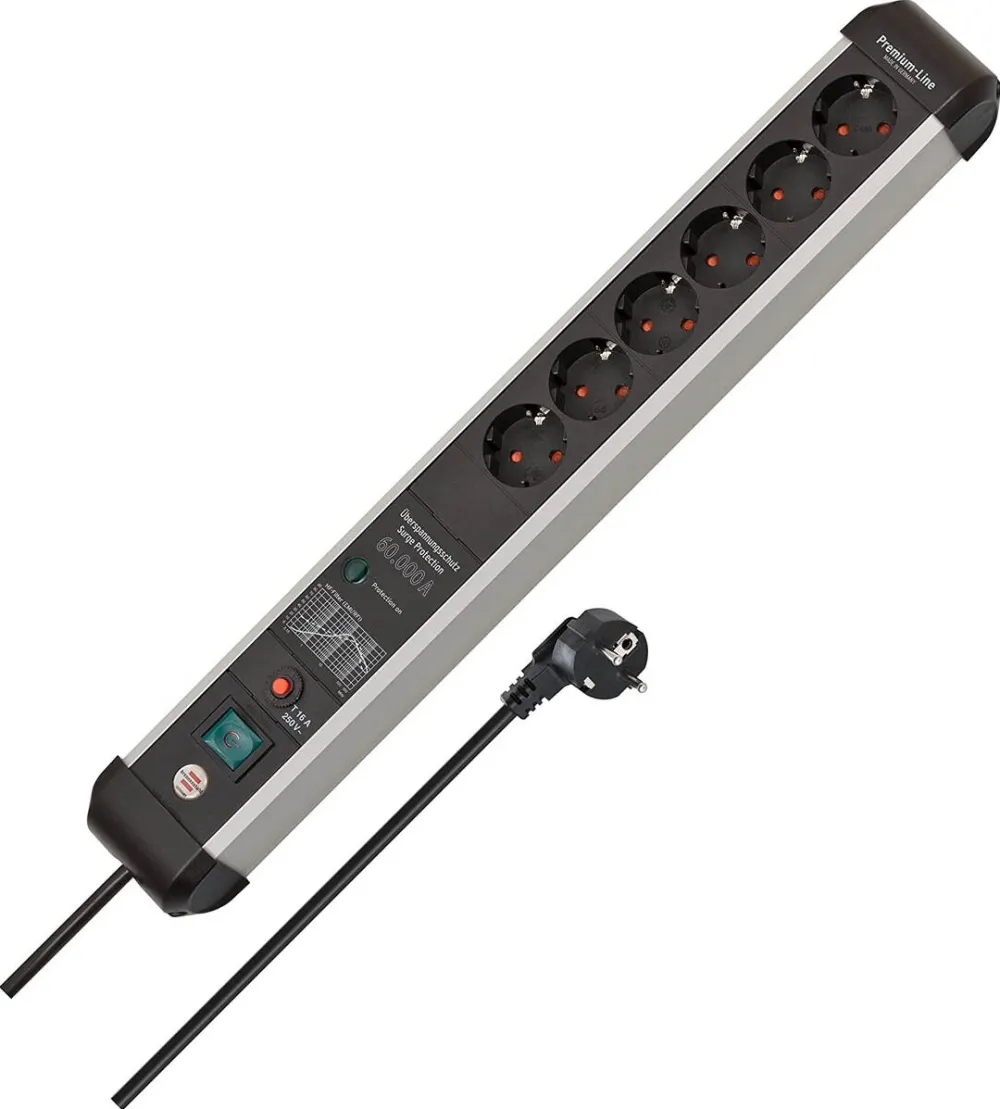 Brennenstuhl Brennenstuhl Premium Protect Line 6-way power strip (black/silver, 60,000 A surge protection, 3 meters)