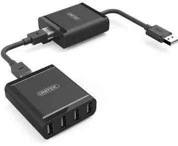 Adaptor Unitek 1x USB 2.0 Male to 1x RJ45 Female - 1x RJ45 Female to 4x USB 2.0 Female, negru