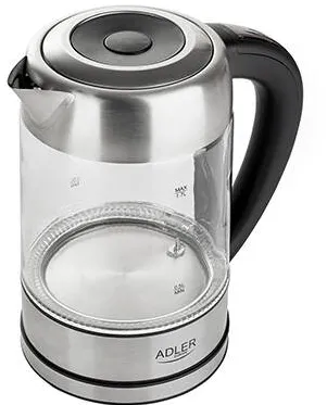 Adler Fierbator AD 1247 cu reglare temperatura, 2200wati,1.7l, sticla,leduri iluminare,negru/inox