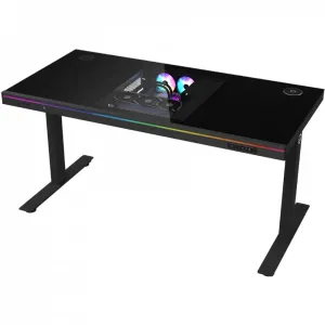 Birou Gaming LORGAR Birou gaming LORGAR DESK ELITE 90, sticla calita, ajustare electrica inaltime 720-1160 mm, dimensiuni 1405x680 mm, incarcare wireless 15W, iluminare RGB