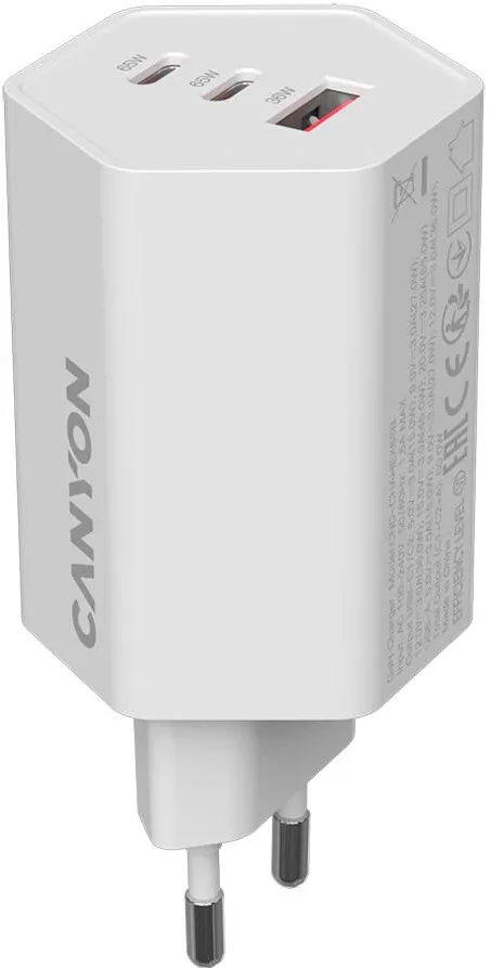 CANYON Incarcator retea CANYON CND-CHAHEX65W, 65 W, 2x USB Type-C, USB-A Alb