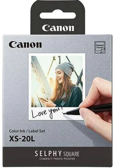 Hartie Foto Canon Set hartie foto + cerneala Canon Selphy XS-20L pentru Selphy QX20, 68x68mm, 20 coli, 4119C002AA