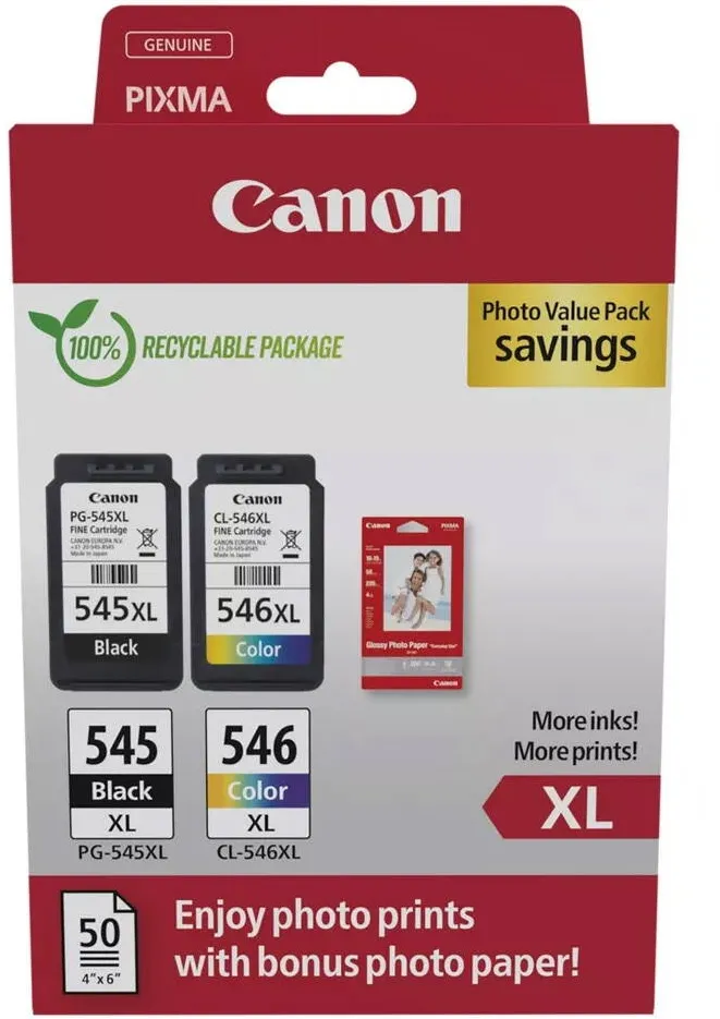 Cartus Imprimanta Canon Set cartuse cerneala Canon cap. mare PG-545XL + CL-546XL + hartie foto 10x15 50coli