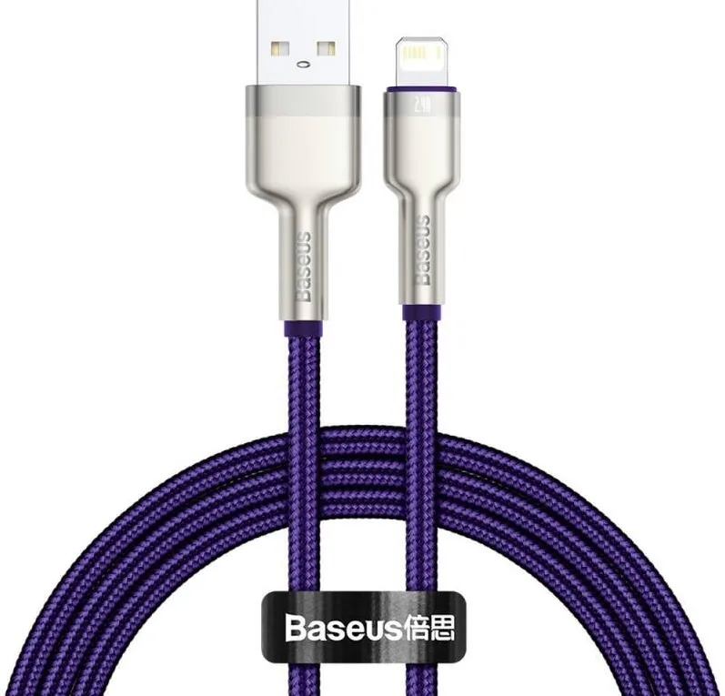 Baseus Cablu alimentare si date Baseus, Cafule Metal, Fast Charging, USB la tip Lightning 2.4A braided, 1 m, Violet