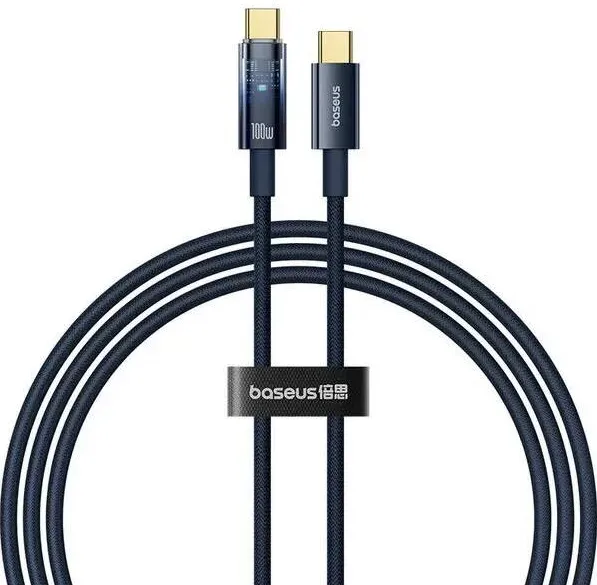 Baseus Cablu Type-C, Auto Shutdown, 100W, 1m - Baseus Explorer (P10319704321-00) - Deepsea Blue