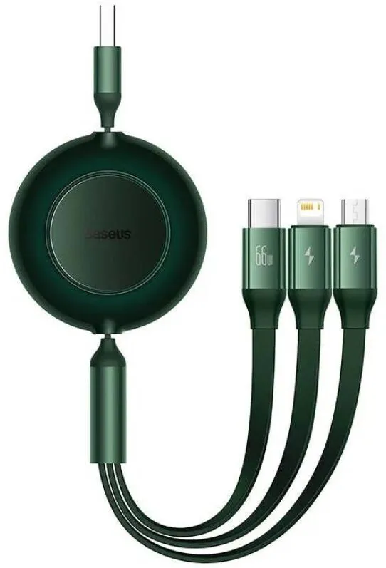 Baseus Cablu de date telefon, Baseus, 3 in 1, 66 W, 2 A, 1.1 m, Verde inchis