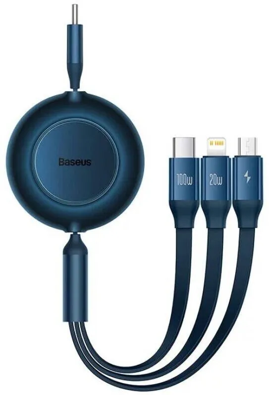 Baseus Cablu de incarcare, Baseus, Bright Mirror 4, cablu 3 in 1 Micro USB tip Lightning USB-C, 100 W, 3.5 A, 1.1 m, Albastru