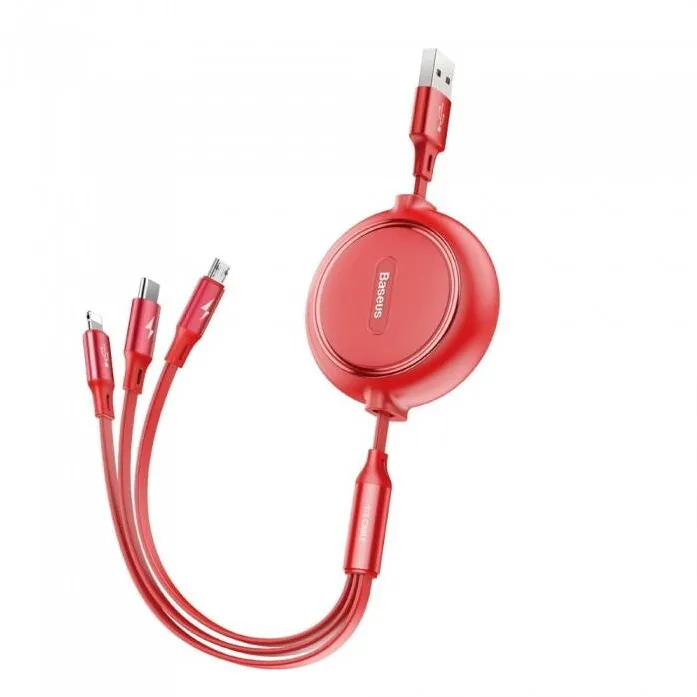 Baseus Cablu de date/incarcare Baseus, Golden Loop, MicroUSB/Lightning/USB-C 3.5 A, Rosu