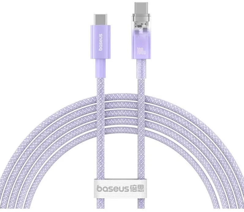 Baseus Cablu de date / adaptor Baseus Explorer Smart, USB-C Male la USB-C Male, 100 W, 2 m Violet
