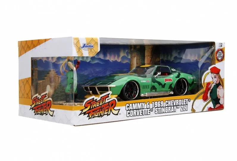 Masina Jada Masinuta Jada Toys, Street Fighter 1969 Chevrolet Corvette, 1:24, cu figurina Cammy, metalic