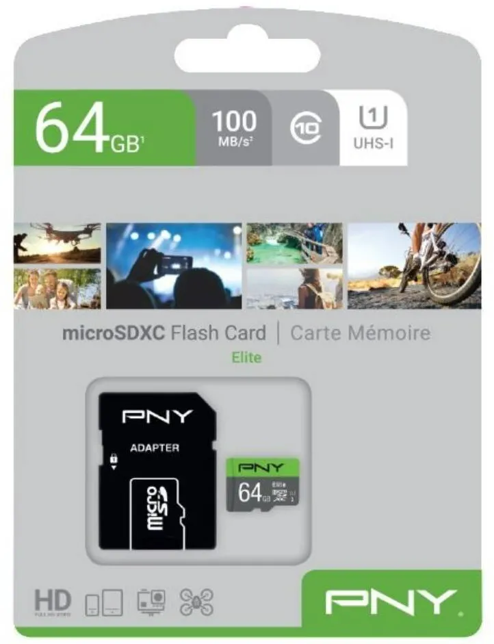 Card de Memorie PNY Set PNY, Elite MicroSDXC UHS-I, U1, Adaptor SD, 64GB, Gri