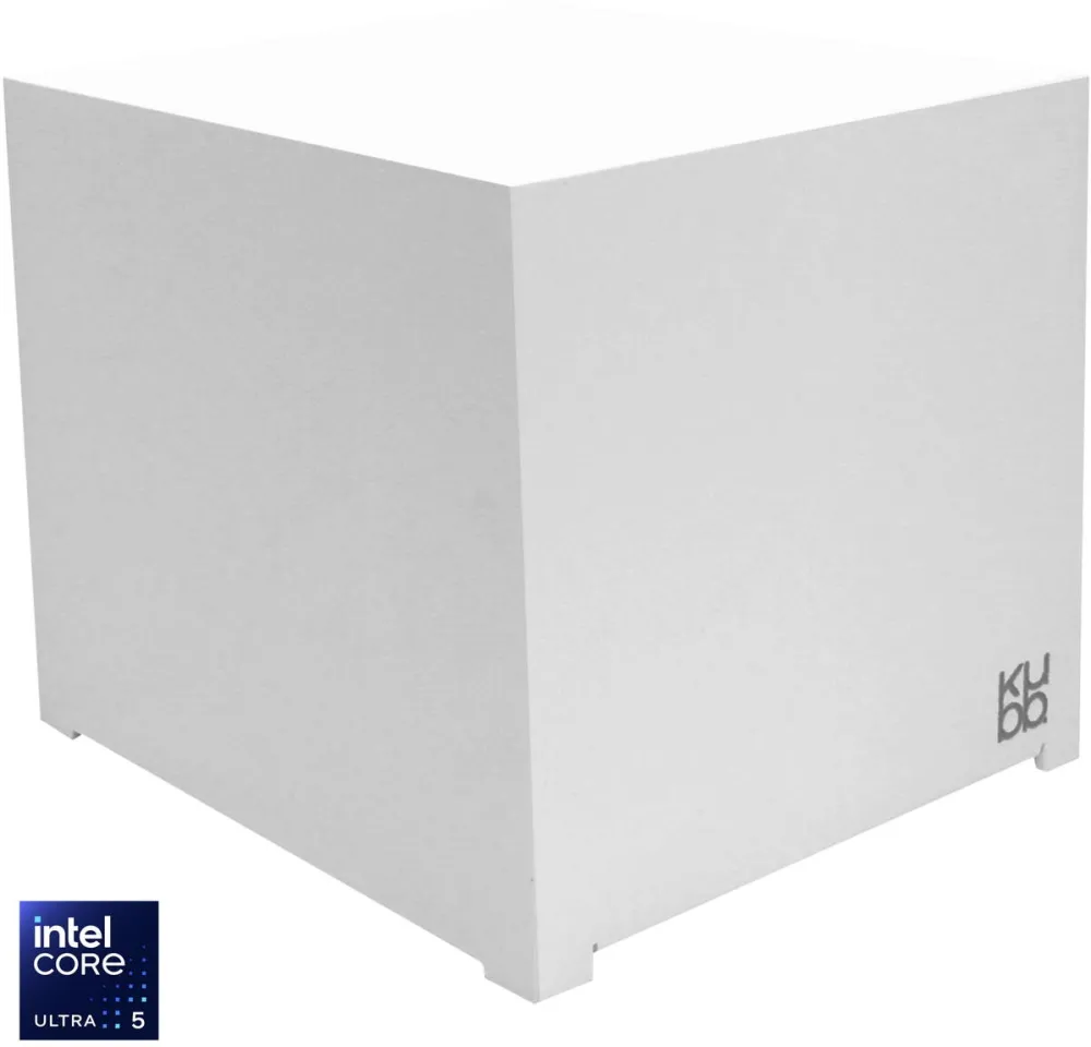 Sistem desktop Bleu Jour Mini PC KUBB R2 cu procesor Intel® Core™ Ultra 5 125H pana la 4.50GHz , 16GB RAM, 512GB SSD, Intel® Arc™ graphics, Windows 11 Pro, Alb perlat