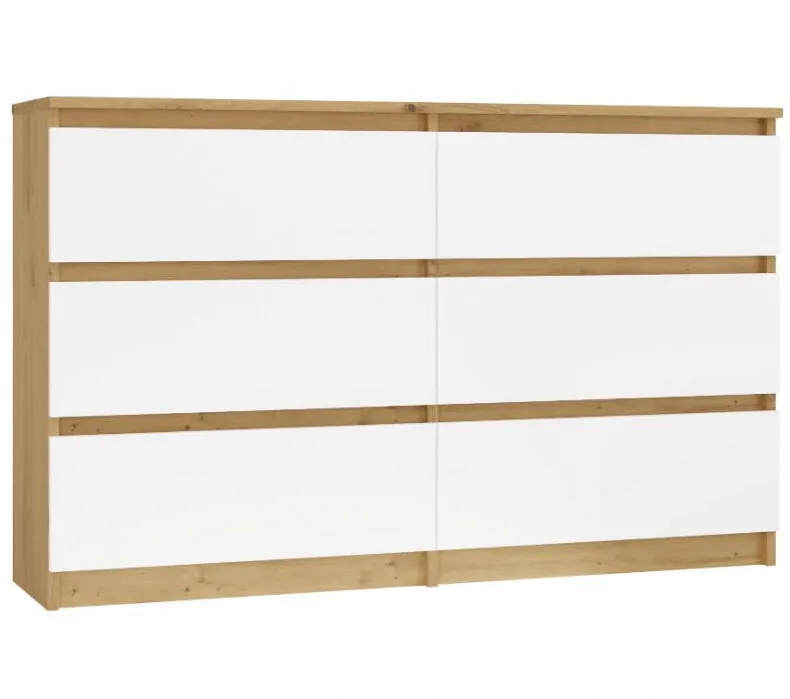 TOP E SHOP M6 MALWA CHEST OF DRAWERS 120 CM 6 DRAWERS OAK ARTISAN/WHITE
