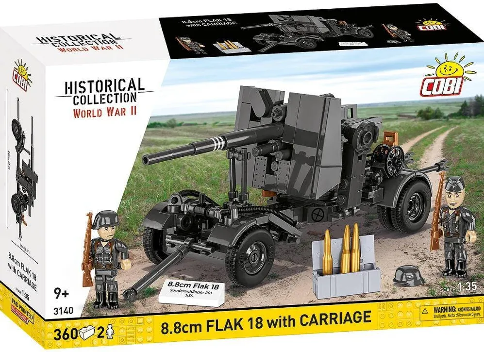 Puzzle Cobi Klocki Set de Construit Cobi 8.8 cm Flak 18 cu Remorca, 360 piese, 1:35, Multicolor