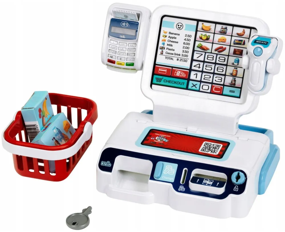 Jucarie creativa Klein Set joaca supermarket, Klein, casa de marcat interactiva, efecte luminoase si sonore, 41 elemente, 24,4x21,7x22,2cm