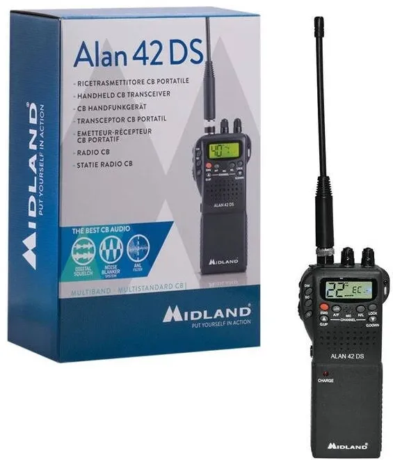Midland Statie radio auto CB Midland Alan 42 DS, cod C1267, 4 W, 12 V, squelch automat digital, putere emisie reglabila, Dual watch, blocare tastatura, scanare canale