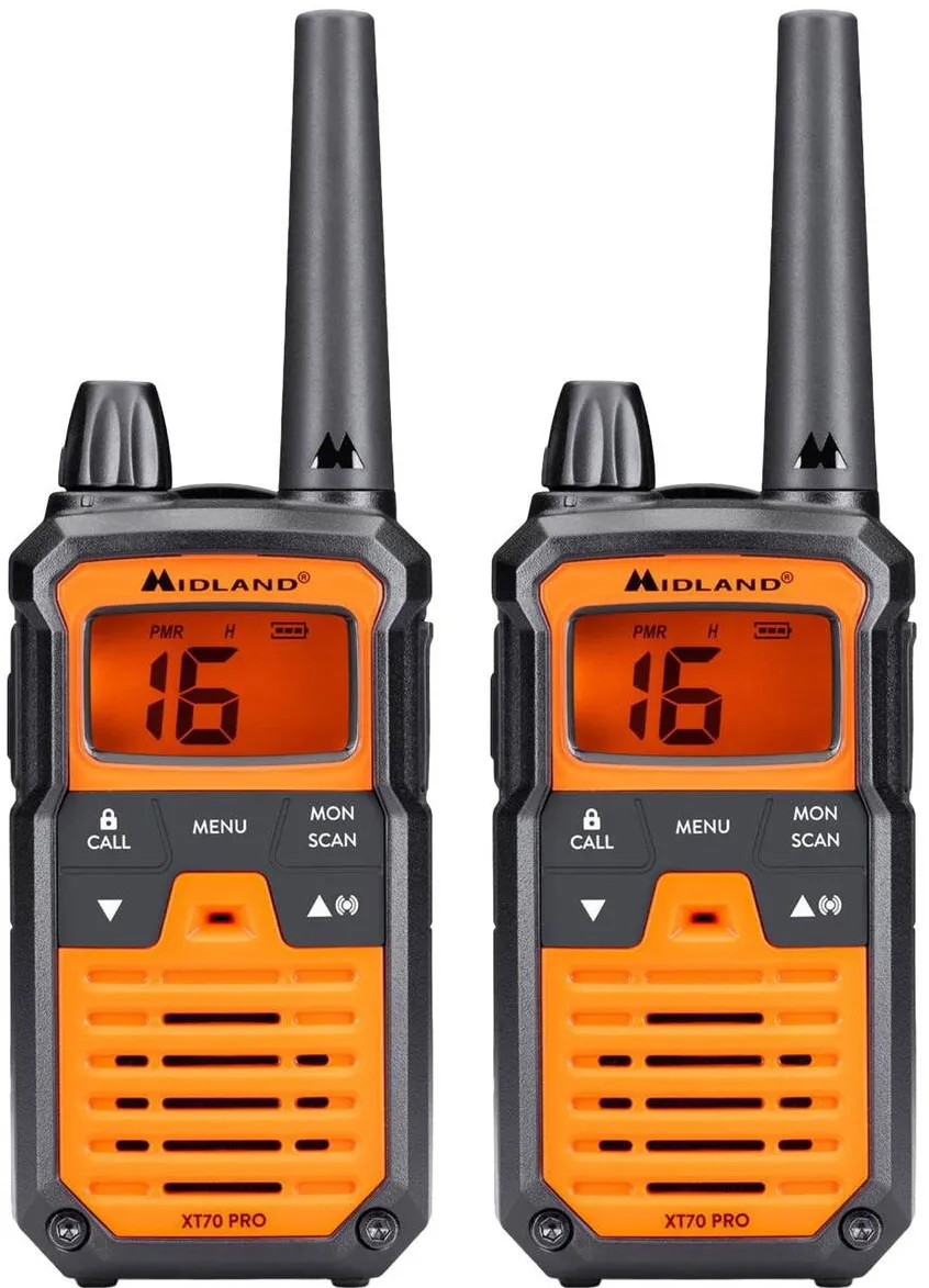 Midland Set 2 statii radio, Midland, PMR 446/LPD 433 MHz, IPX4, 53x120x35 mm, Portocaliu