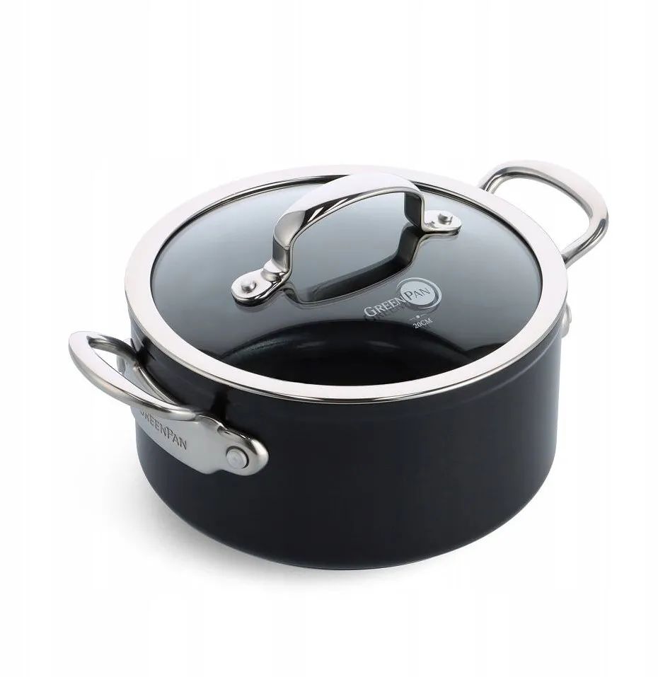 GreenPan Oala cu capac GreenPan Barcelona Pro 20cm, 3,1L, aluminiu, neagra, antiaderenta