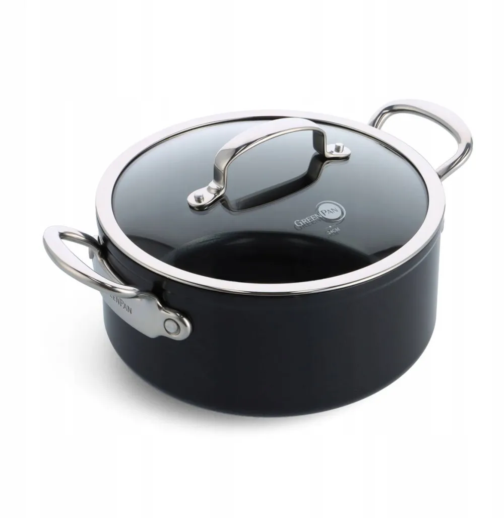 GreenPan Oala cu capac GreenPan Barcelona Pro 24cm, 4,9L, aluminiu, neagra, antiaderenta