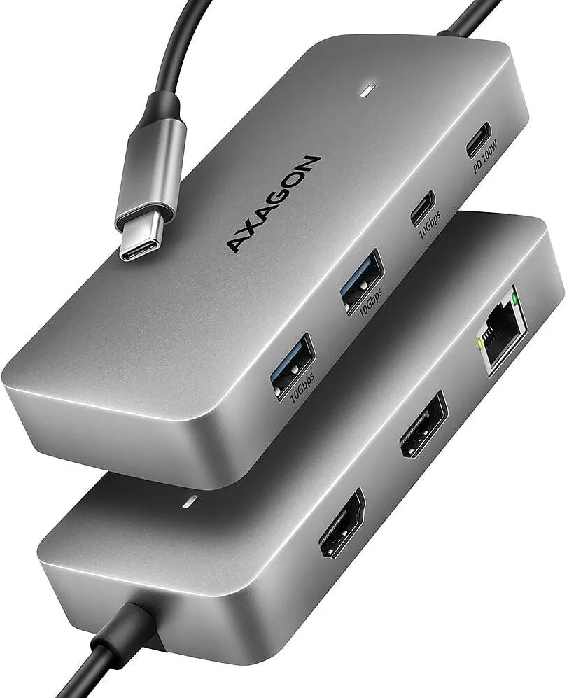 Hub USB AXAGON Hub USB AXAGON HMC-CUB83X2, 7in1, USB-C 3.2, HDMI 4K/60Hz, DisplayPort 4K/60Hz, GLAN, PD 100W, Gri