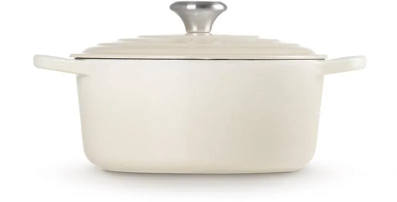 Le Creuset Tigaie rotunda din fonta, Le Creuset, 24 cm, alb, capac, 4,2 l
