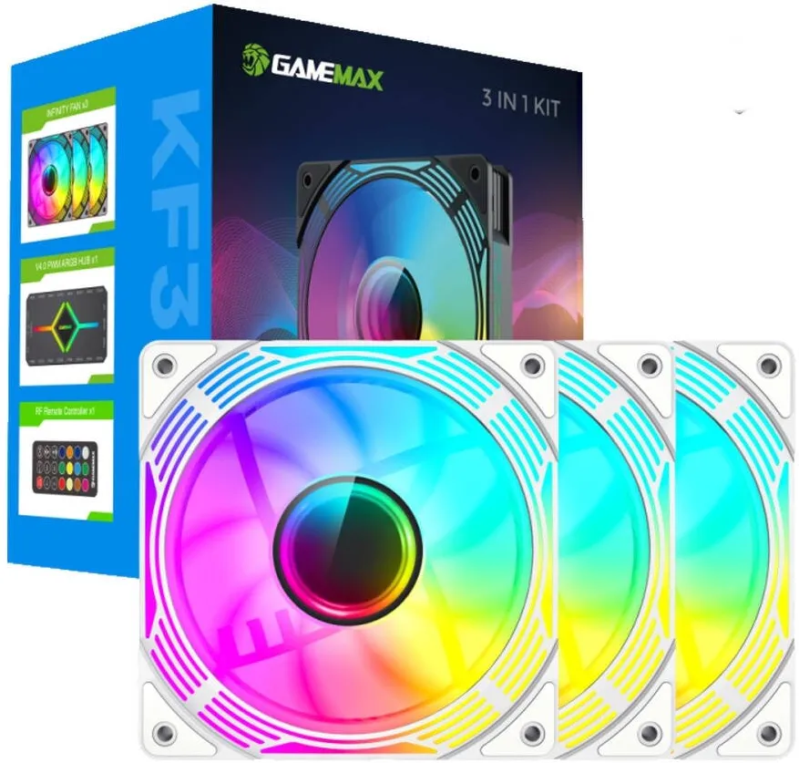 Gamemax Ventilator PC Gamemax KF300 White, kit ventilatoare, PWM, ARGB, telecomanda
