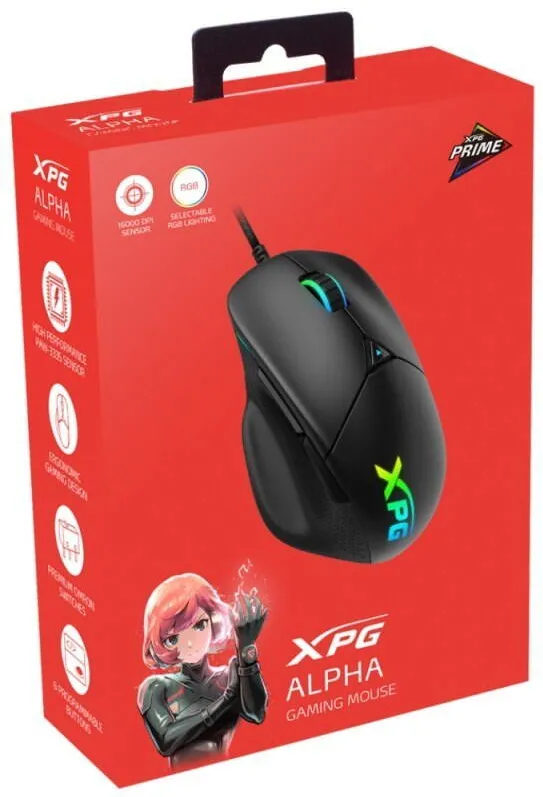 Mouse XPG Mouse gaming ALPHA, XPG, 16000 DPI, Iluminare RGB, Negru