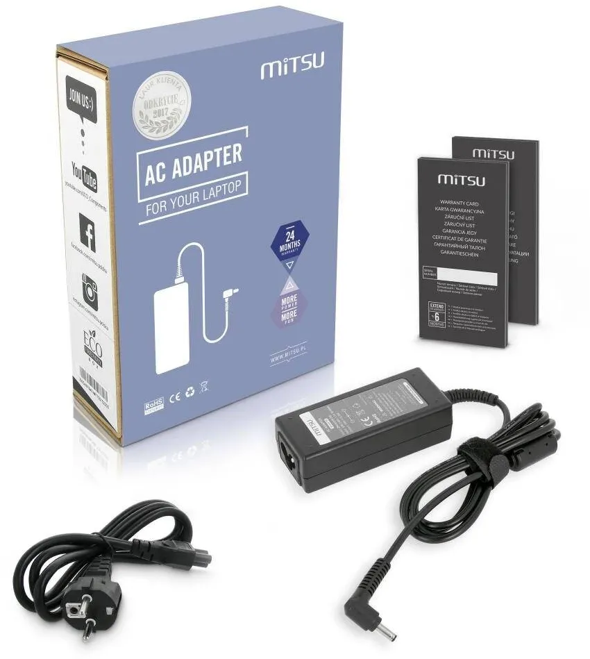 Alimentator Laptop MITSU Incarcator laptop, Mitsu, 19V 1.75A 33W, set cu cablu de alimentare, 86x37x26mm, negru