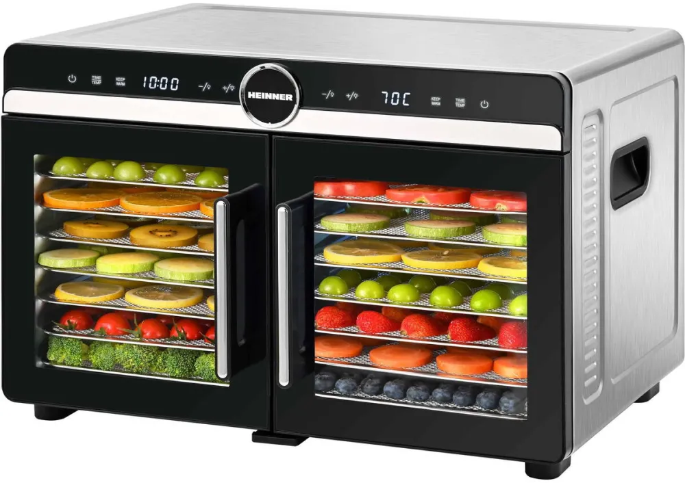 Deshidrator fructe si legume HEINNER DualDry Elite HFD-KDDB1400BKSS 1400 W 16 tavi inox