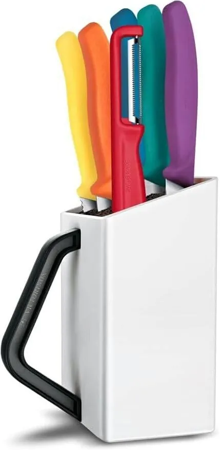 Victorinox – Bloc de Cutite Swiss Classic, suport pentru Cutite, 6 piese, include 5 Cutite pentru legume, Cutit de pregatire si curatator de legume, suport pentru depozitarea Cutitelor