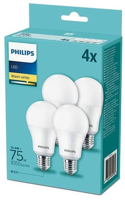 Philips SET 4x Bec LED, Philips, A60, E27/10,5W/230V, 2700K
