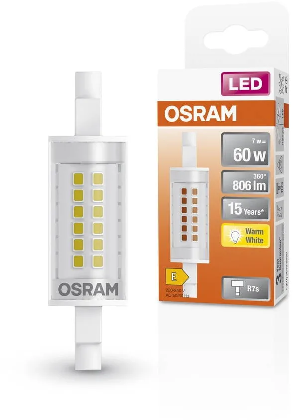 Osram Bec LED Osram, R7s, dimabil, 7W (60W), 806 lm, 78 mm, lumina calda (2700K), clasa energetica E
